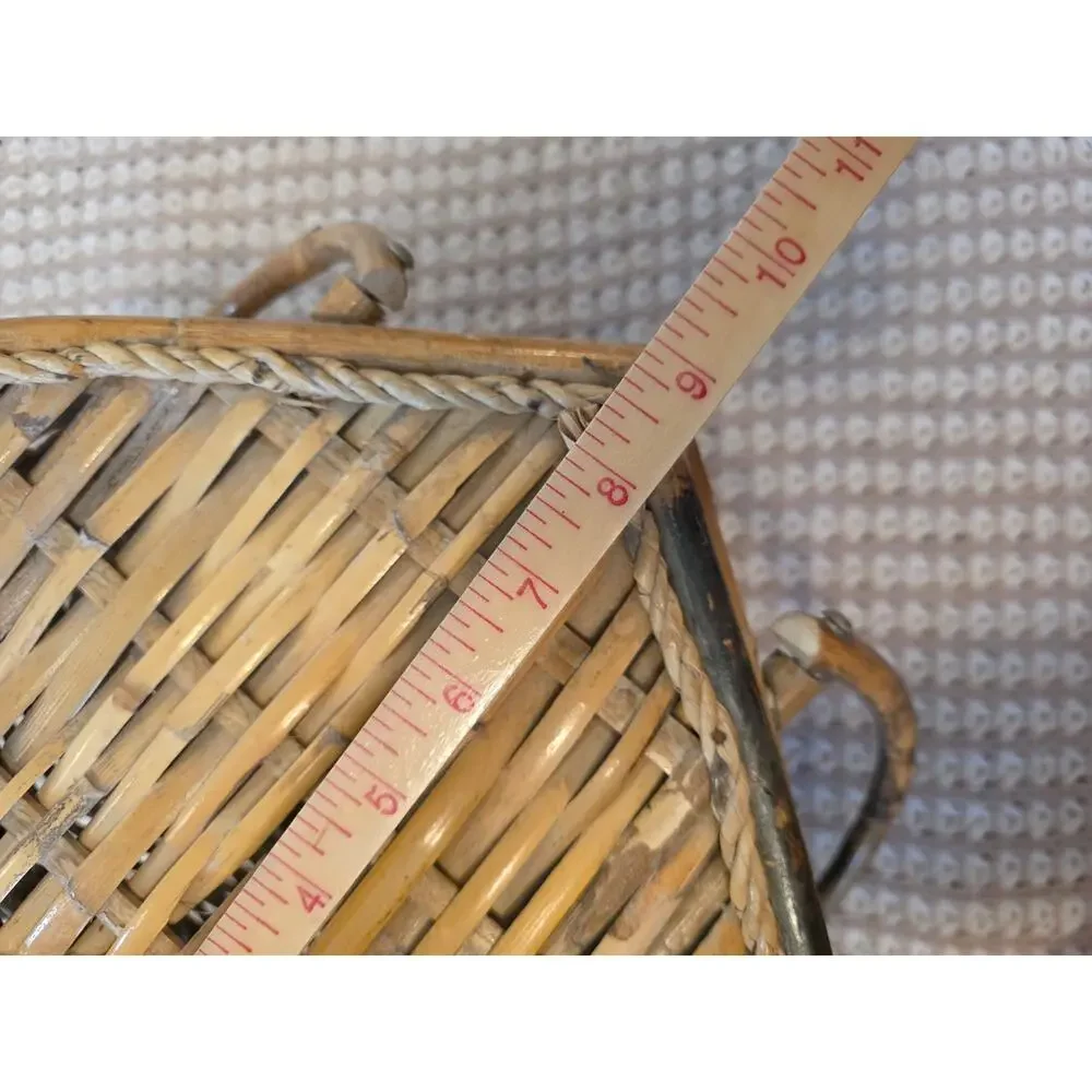 VTG Made in Philippines Heart-Shaped Hard Sided Wicker Picnic Basket Handles